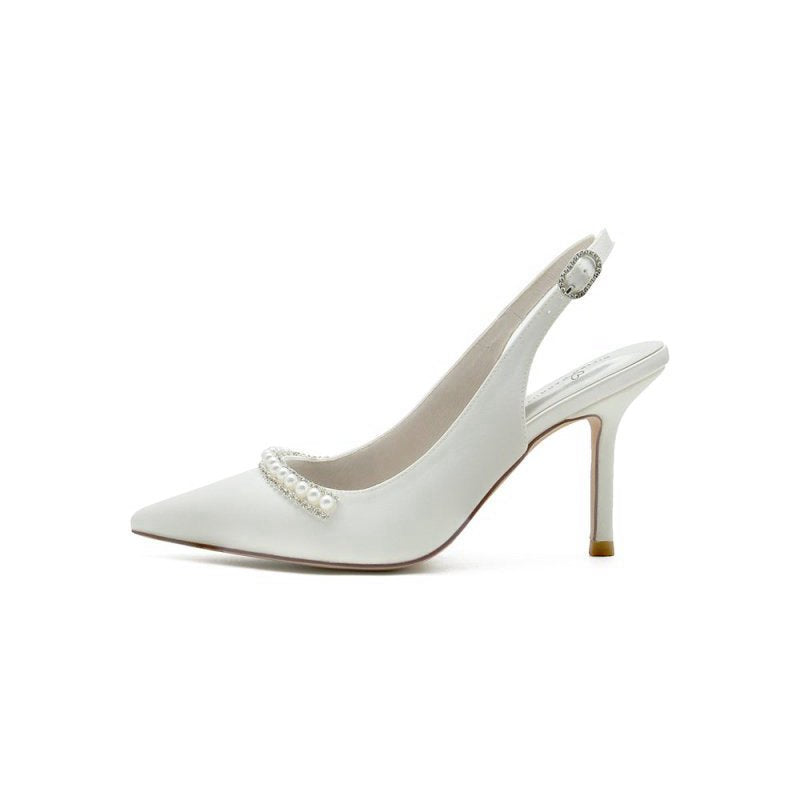 Pearl Embellished Peep Toe Slingback High Heels