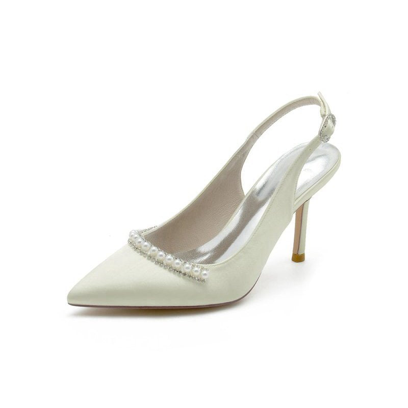 Pearl Embellished Peep Toe Slingback High Heels