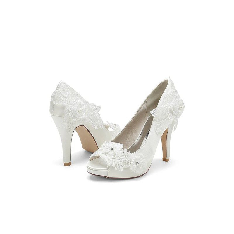Open Point Toe High Heels with Lace