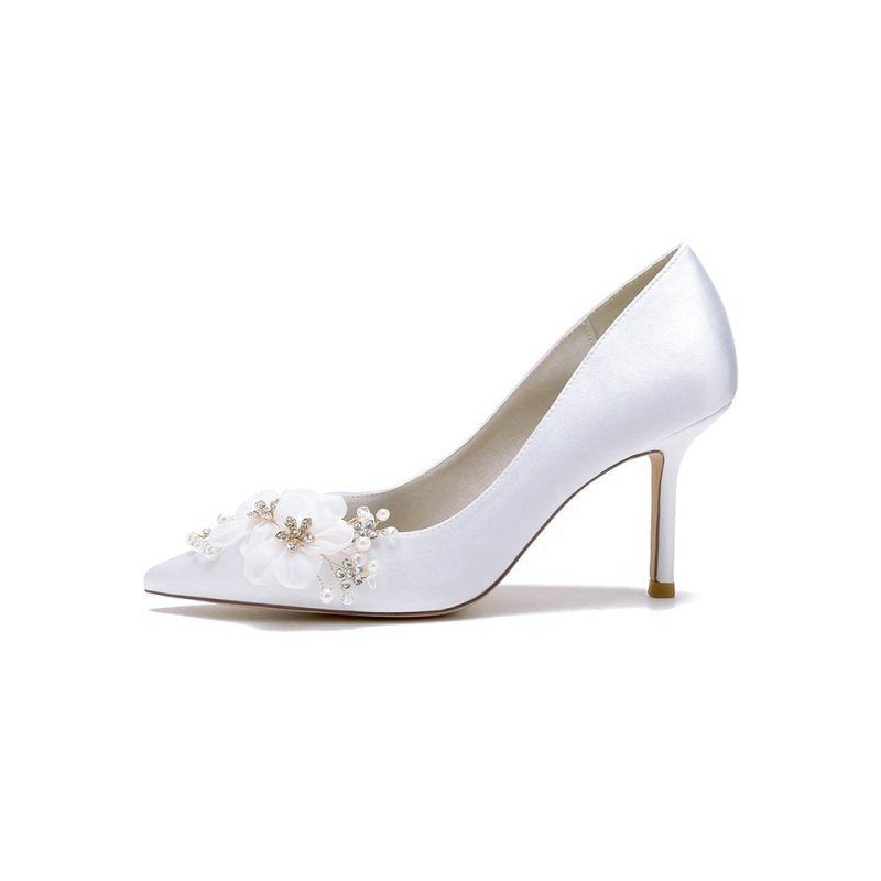 Satin Wedding Shoes Stiletto Heel With Rhinestone Flower