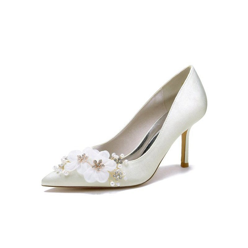 Satin Wedding Shoes Stiletto Heel With Rhinestone Flower