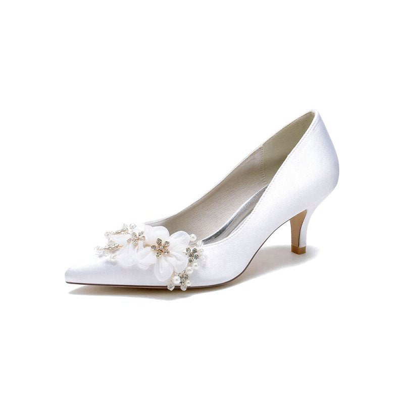 Satin Wedding Shoes Stiletto Heel With Rhinestone Flower