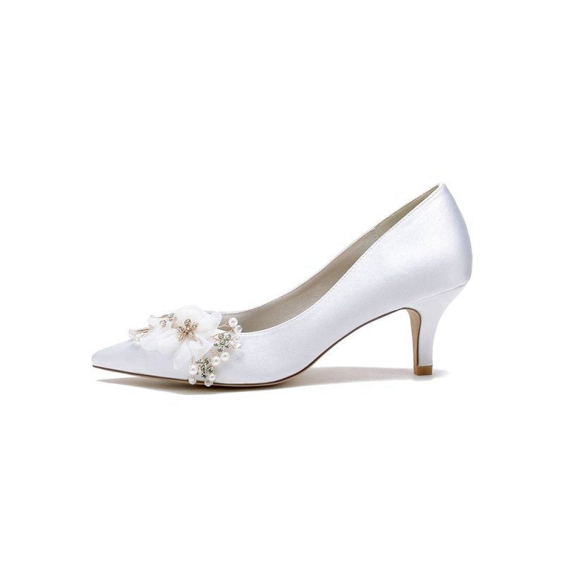 Satin Wedding Shoes Stiletto Heel With Rhinestone Flower