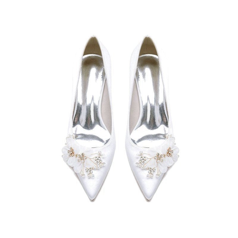 Satin Wedding Shoes Stiletto Heel With Rhinestone Flower