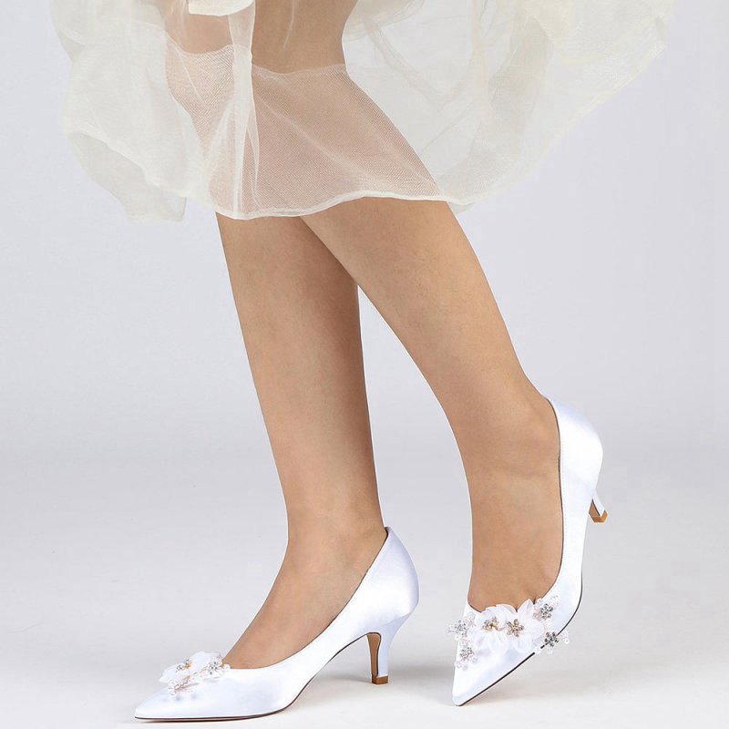Satin Wedding Shoes Stiletto Heel With Rhinestone Flower