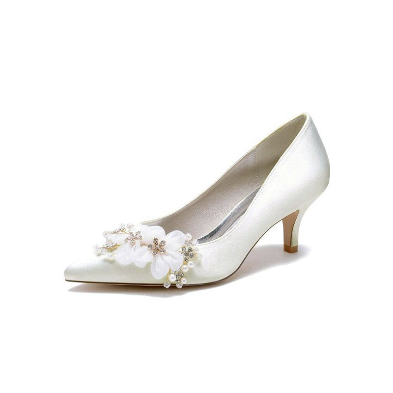 Satin Wedding Shoes Stiletto Heel With Rhinestone Flower
