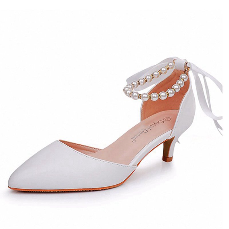Pointed Toe Kitten Heels Ankle-Strap Wedding Shoes
