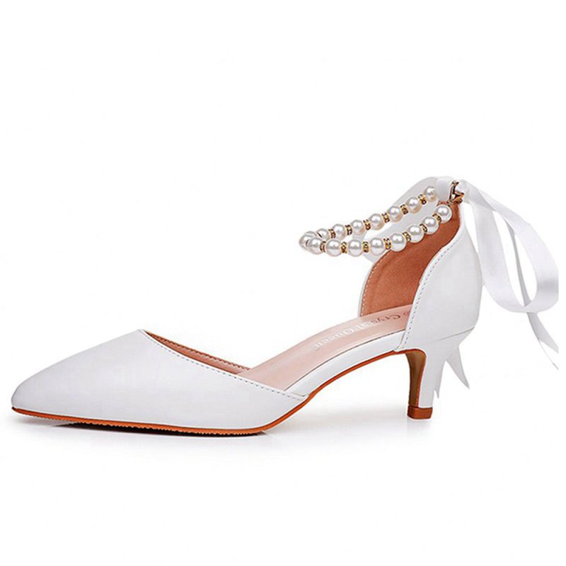 Pointed Toe Kitten Heels Ankle-Strap Wedding Shoes