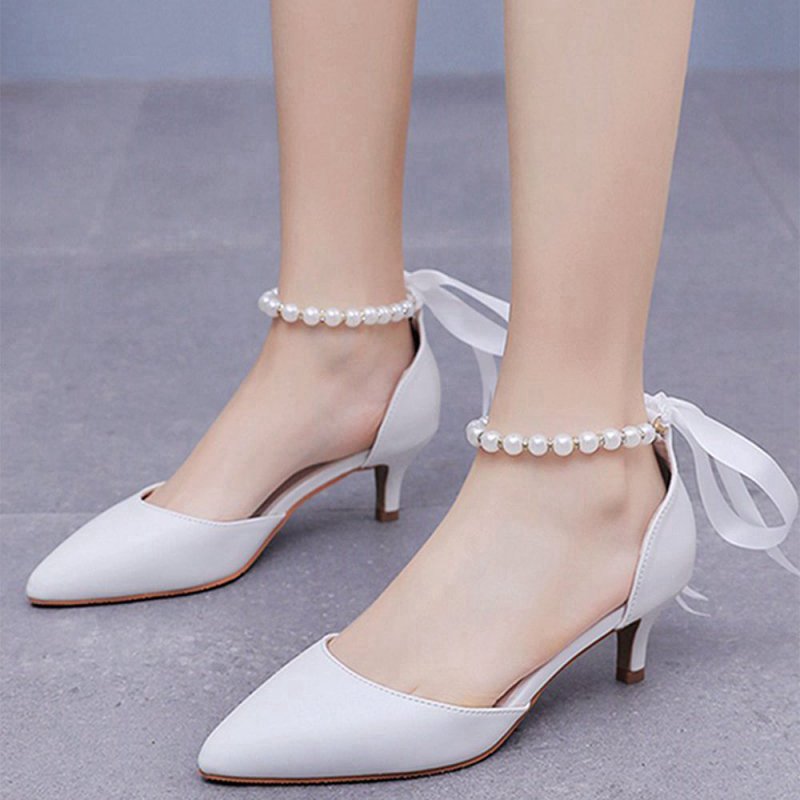 Pointed Toe Kitten Heels Ankle-Strap Wedding Shoes