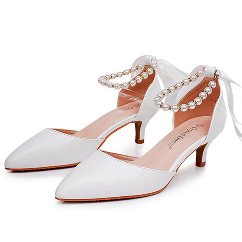 Pointed Toe Kitten Heels Ankle-Strap Wedding Shoes