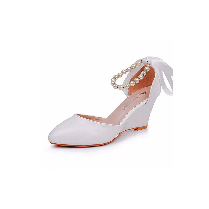 Mid Chunky Heels Pointed Toe Women's Wedding Shoes