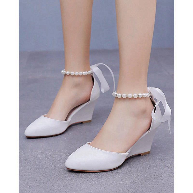 Mid Chunky Heels Pointed Toe Women's Wedding Shoes