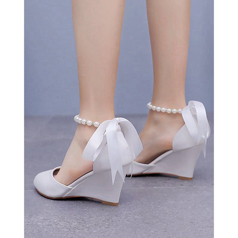 Mid Chunky Heels Pointed Toe Women's Wedding Shoes