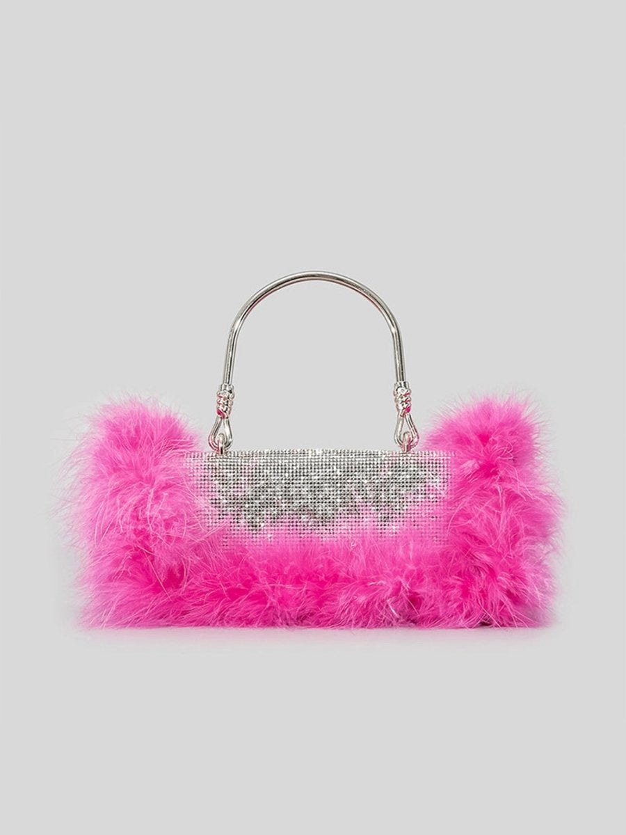 Women's Furry Rhionestones Evening Clutch Bags