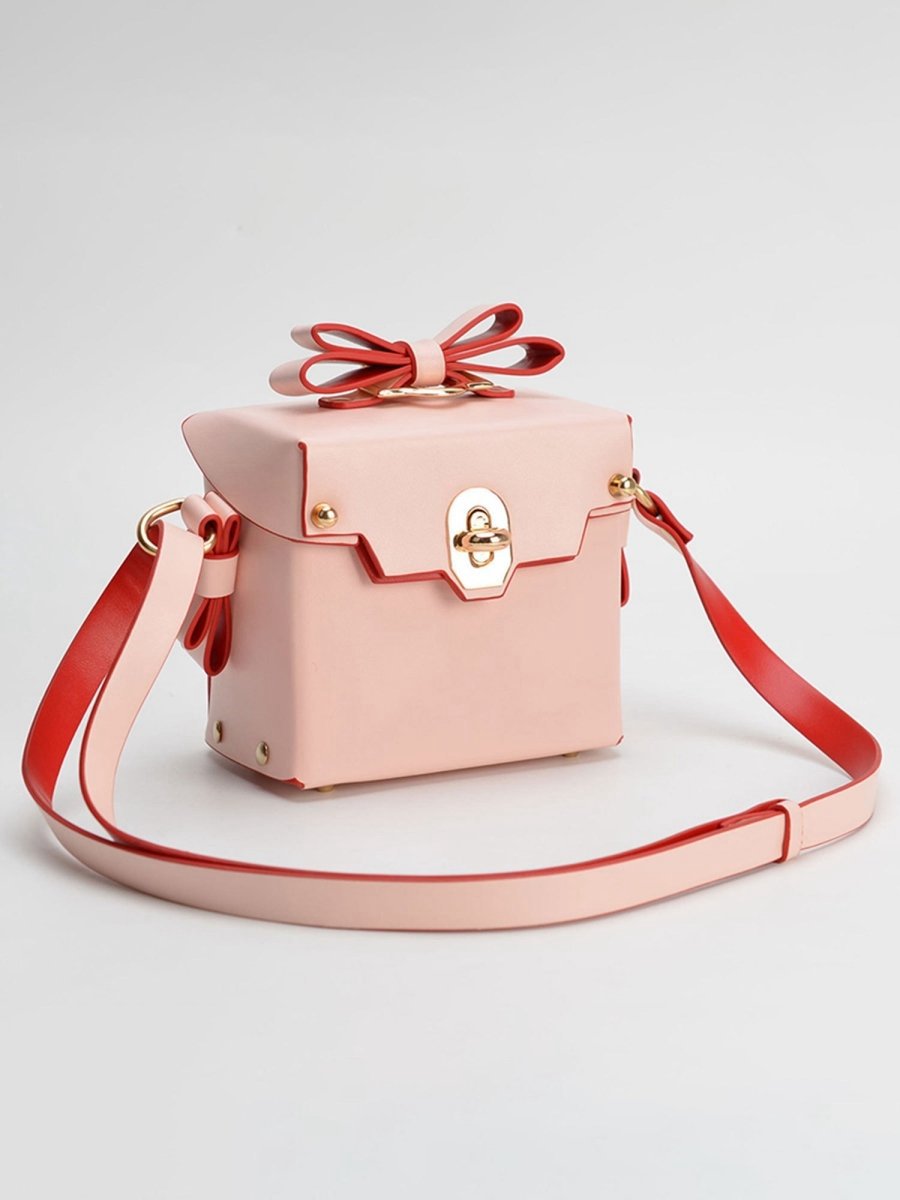 Women's Bowknots Box Shoulder Bags in Vegan Leather