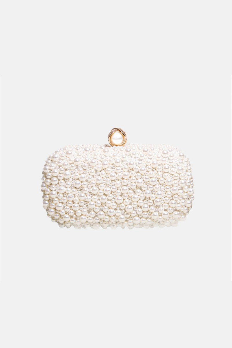 Women's White Pearls Beaded Evening Clutch Bags