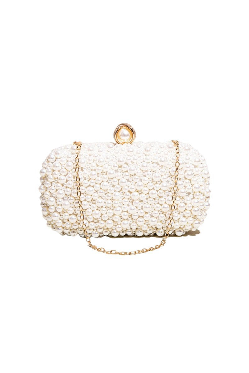 Women's White Pearls Beaded Evening Clutch Bags