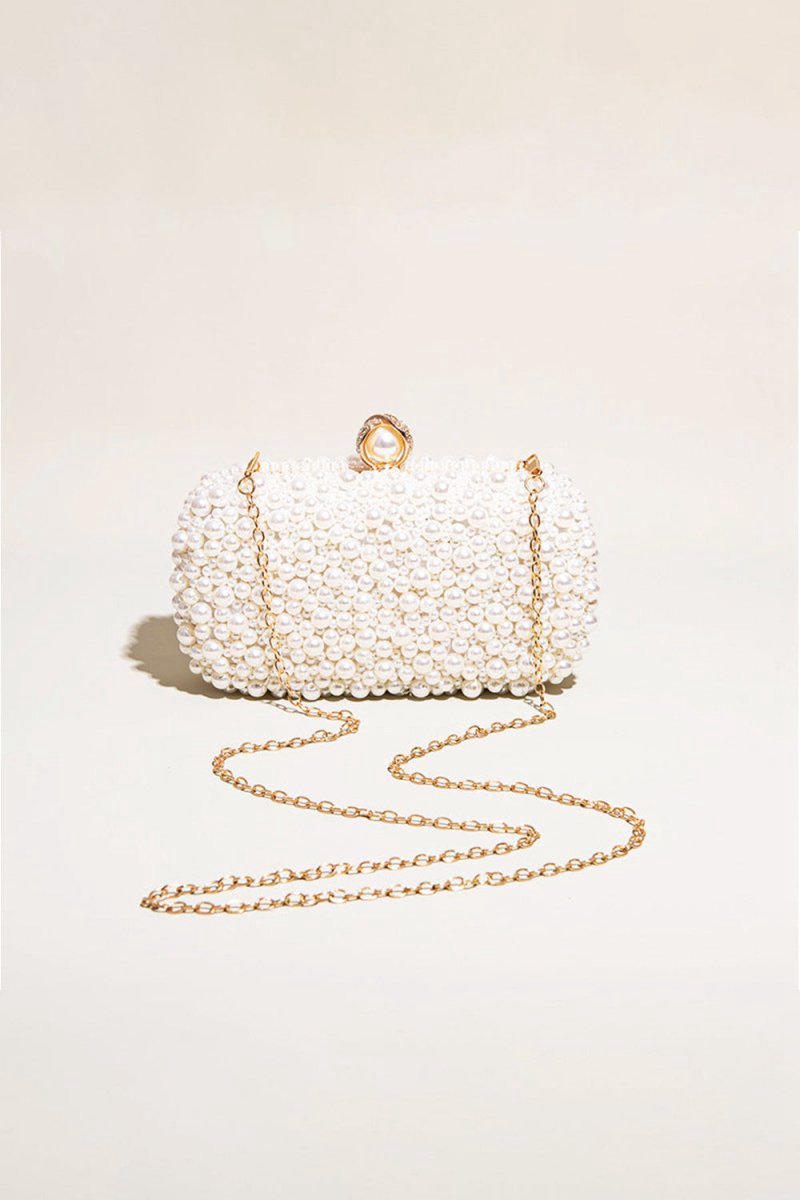 Women's White Pearls Beaded Evening Clutch Bags
