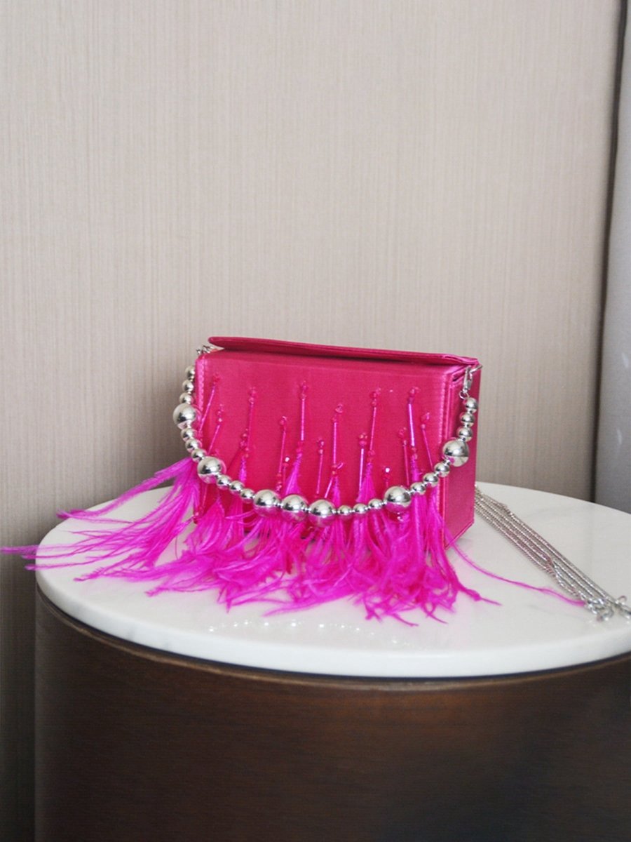 Women's Orstrich Feather Beaded Clutch Bags