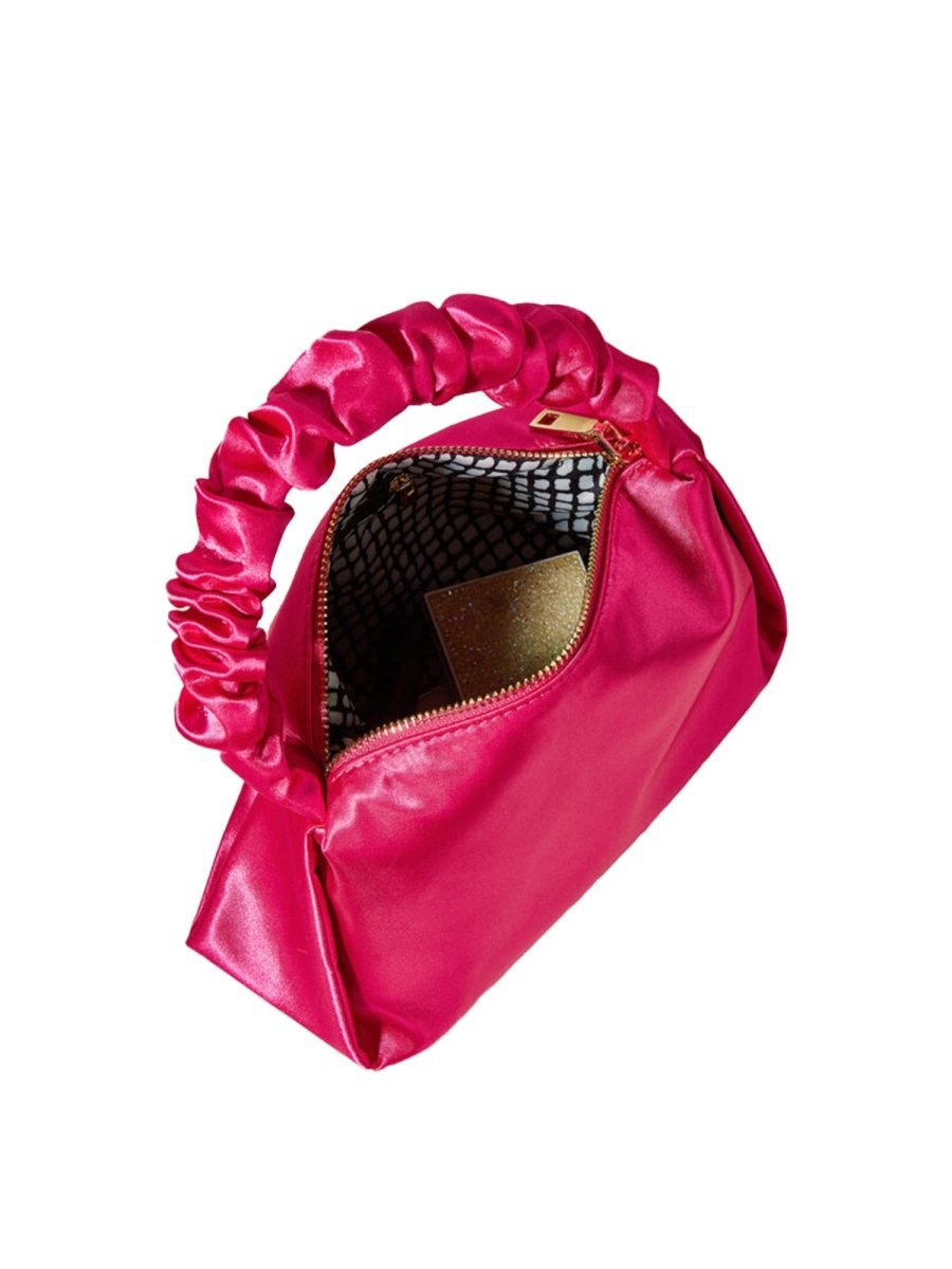 Women's Hot Pink Slouchy Handle Clutch Bags in Satin