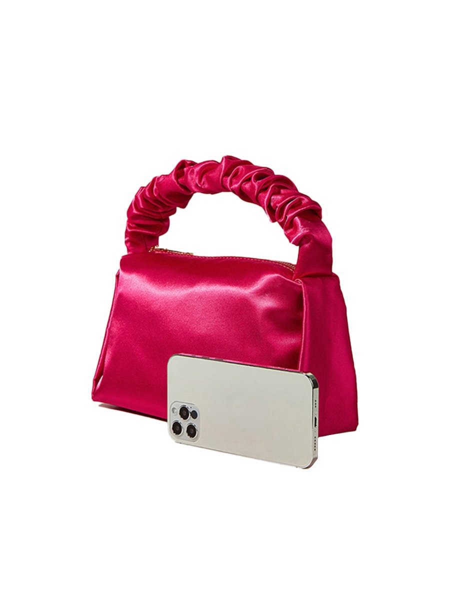 Women's Hot Pink Slouchy Handle Clutch Bags in Satin