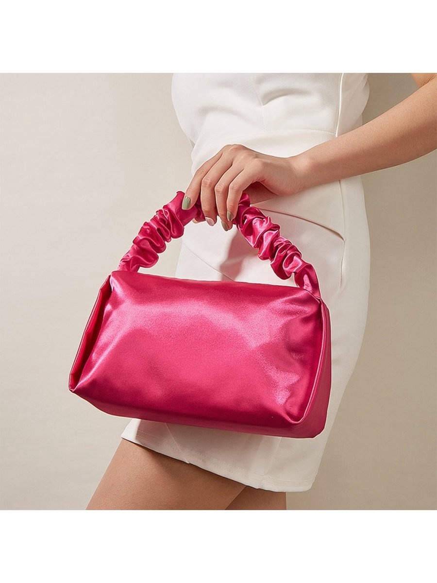 Women's Hot Pink Slouchy Handle Clutch Bags in Satin