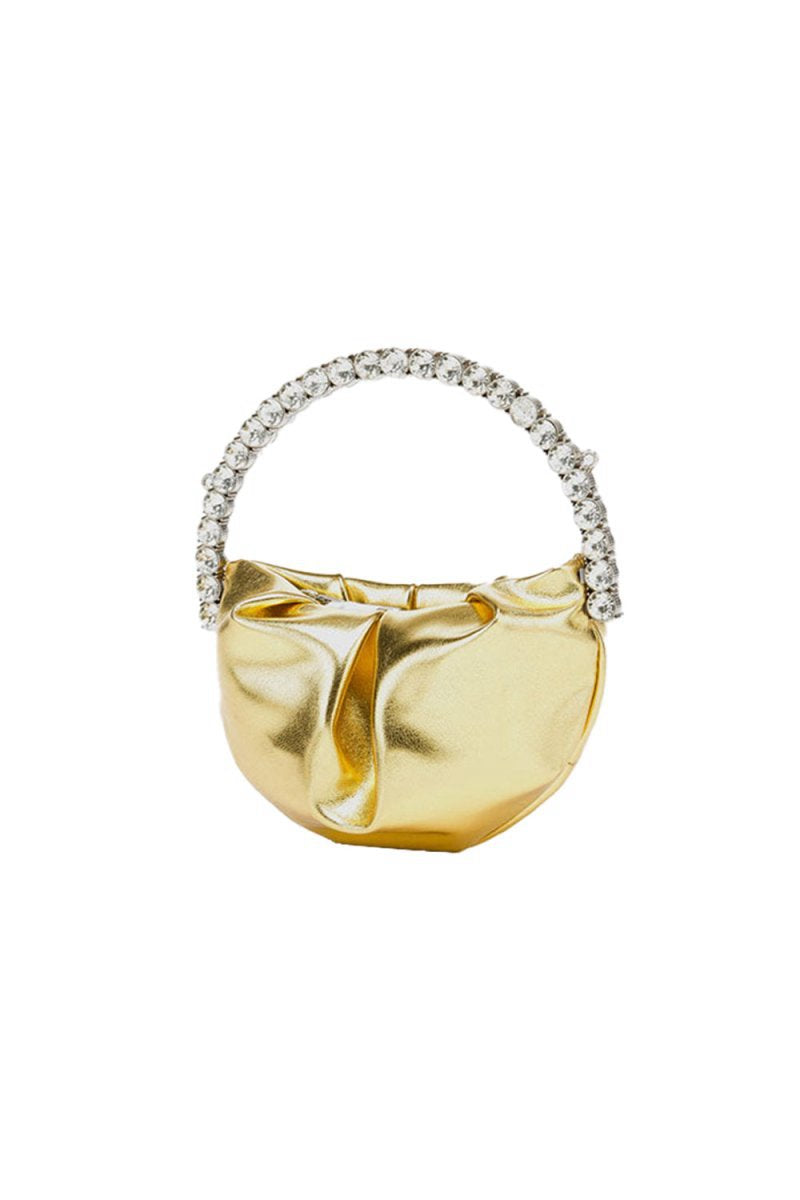 Women's Rhinestone Handle Metallic Slouchy Evening Clutch Bags