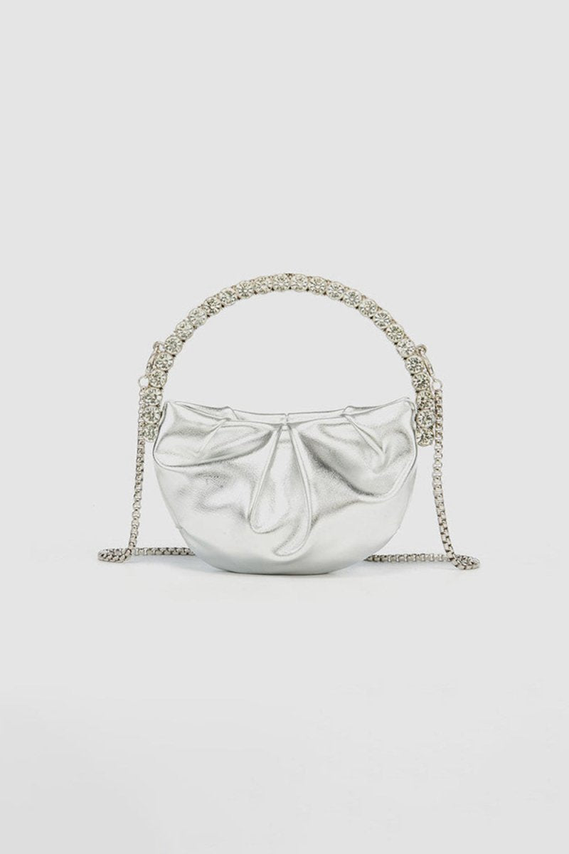 Women's Rhinestone Handle Metallic Slouchy Evening Clutch Bags