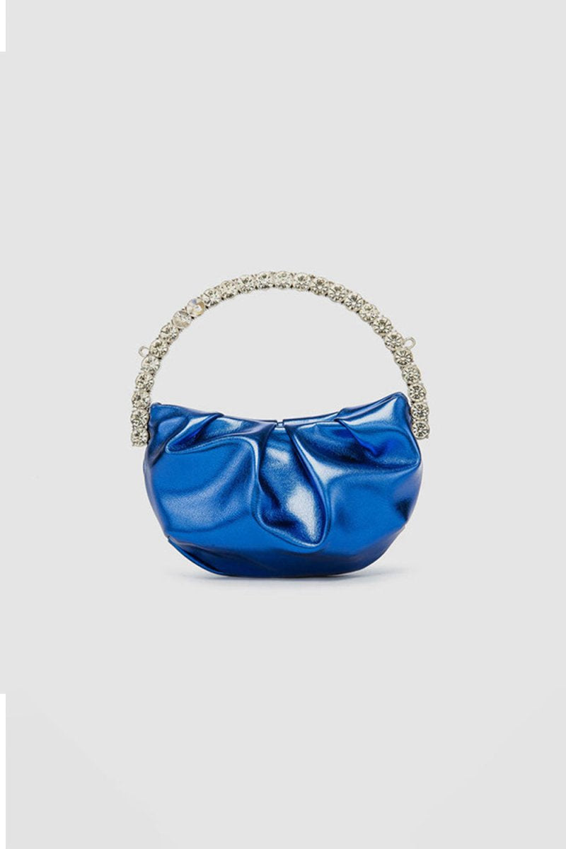 Women's Rhinestone Handle Metallic Slouchy Evening Clutch Bags