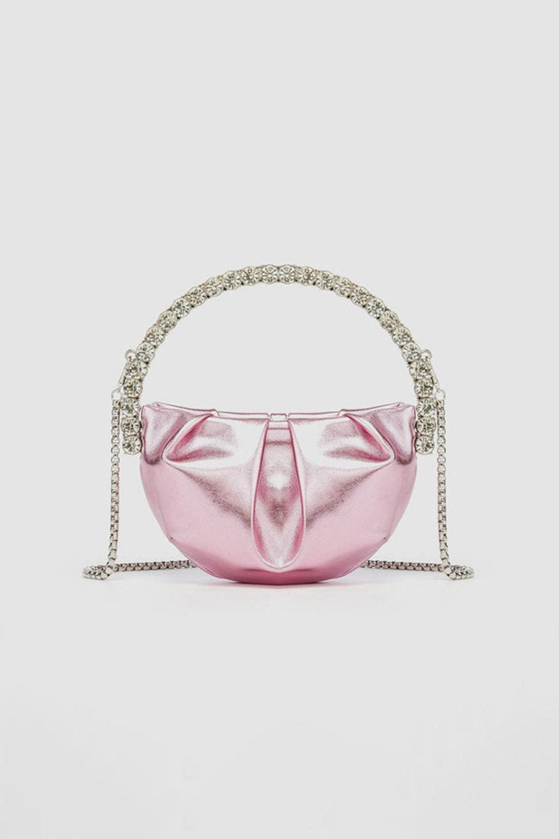 Women's Rhinestone Handle Metallic Slouchy Evening Clutch Bags