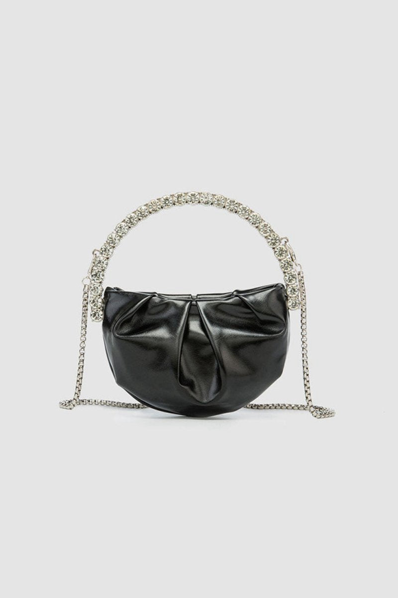 Women's Rhinestone Handle Metallic Slouchy Evening Clutch Bags