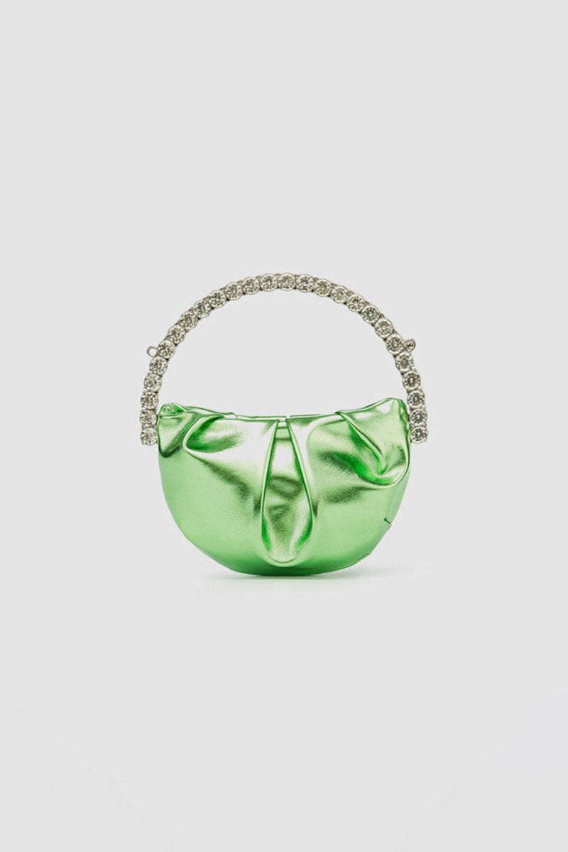 Women's Rhinestone Handle Metallic Slouchy Evening Clutch Bags