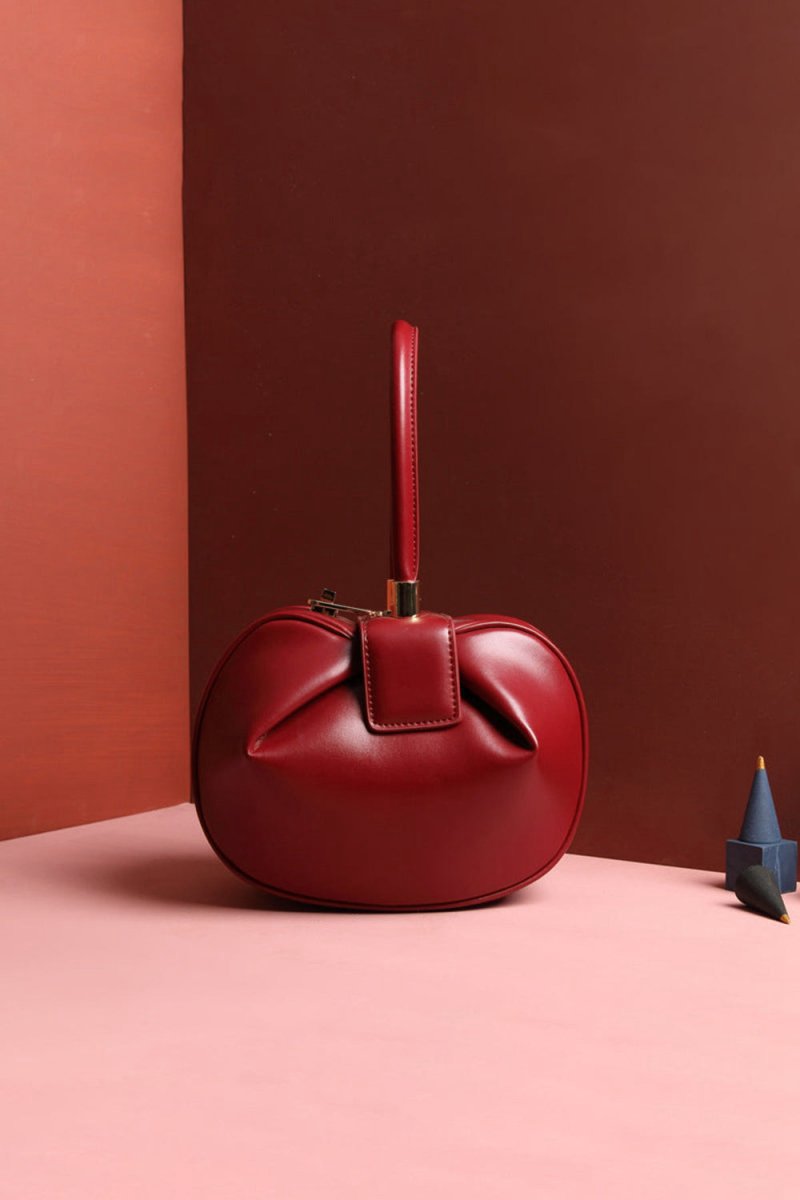 Women's Knotted Cherry Top Handle Clutch in Genuine Leather