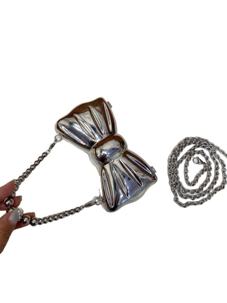 Women's Silver Bow Clutch Mini Evening Bags