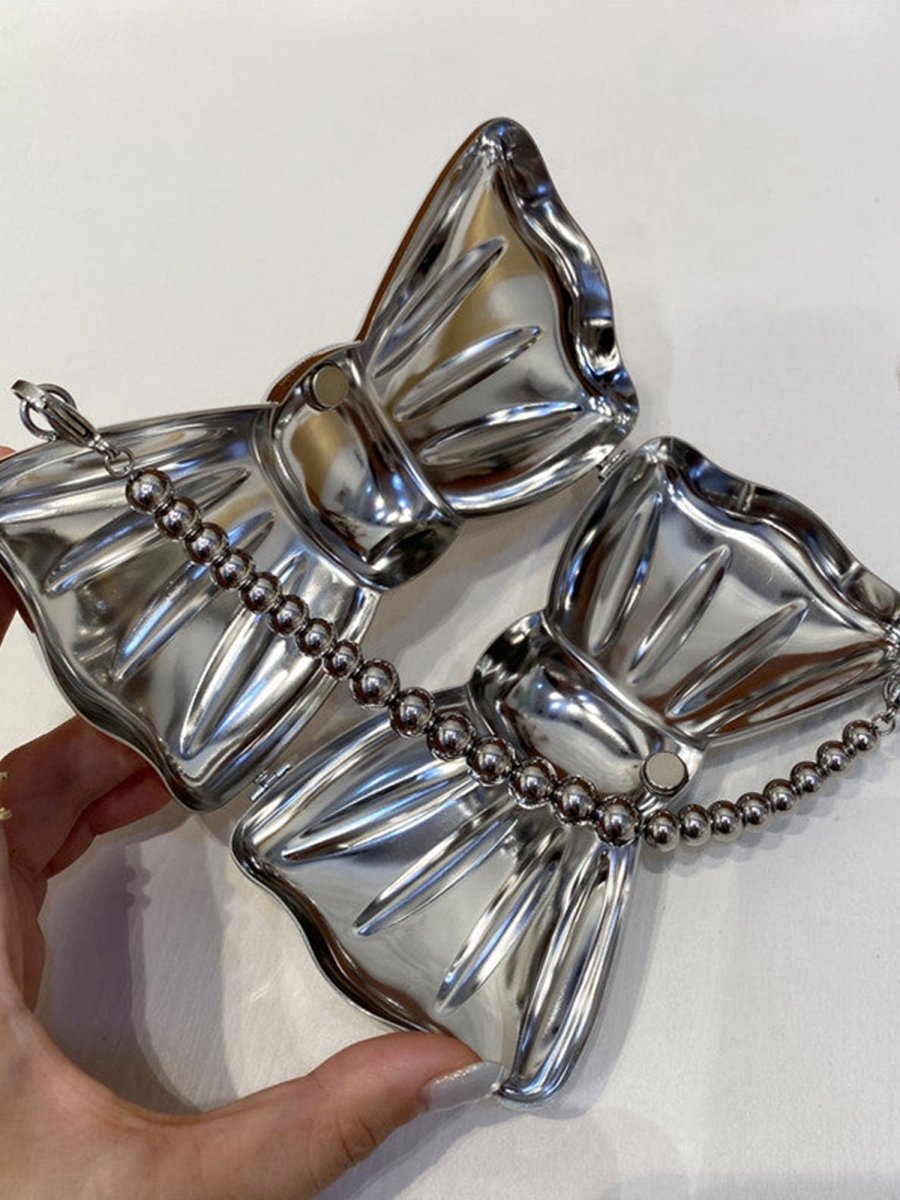 Women's Silver Bow Clutch Mini Evening Bags