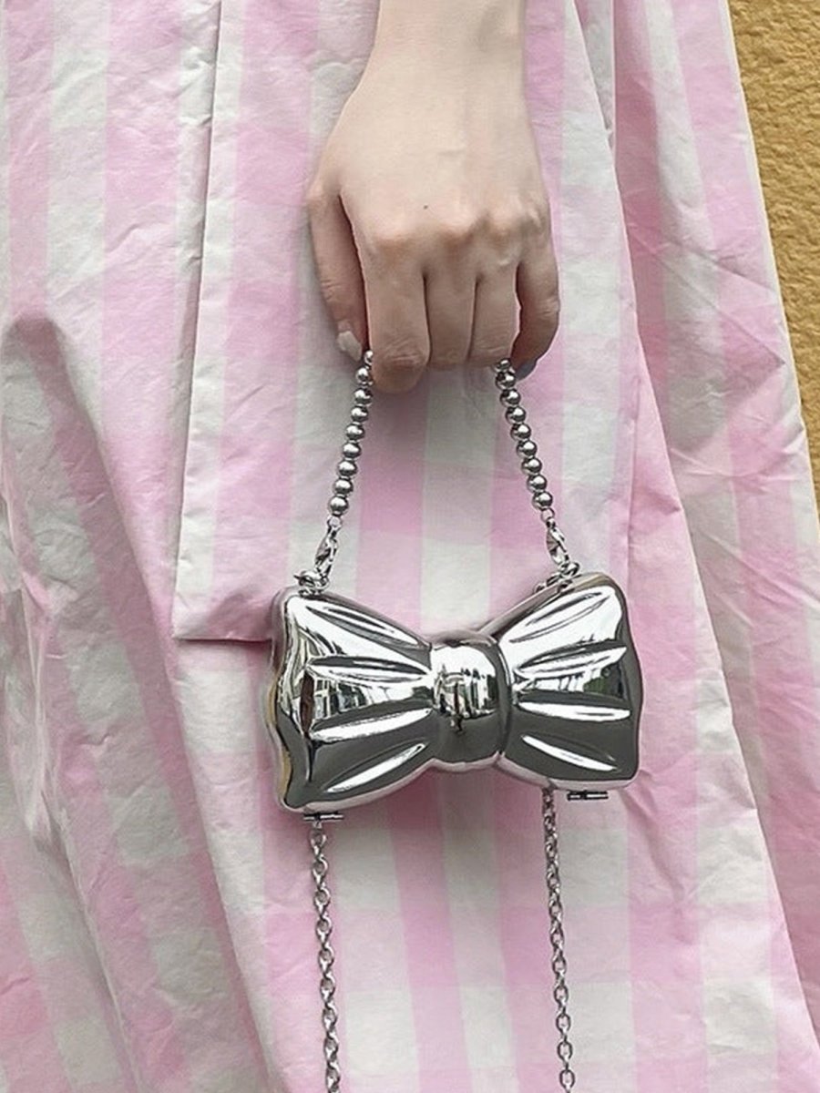 Women's Silver Bow Clutch Mini Evening Bags