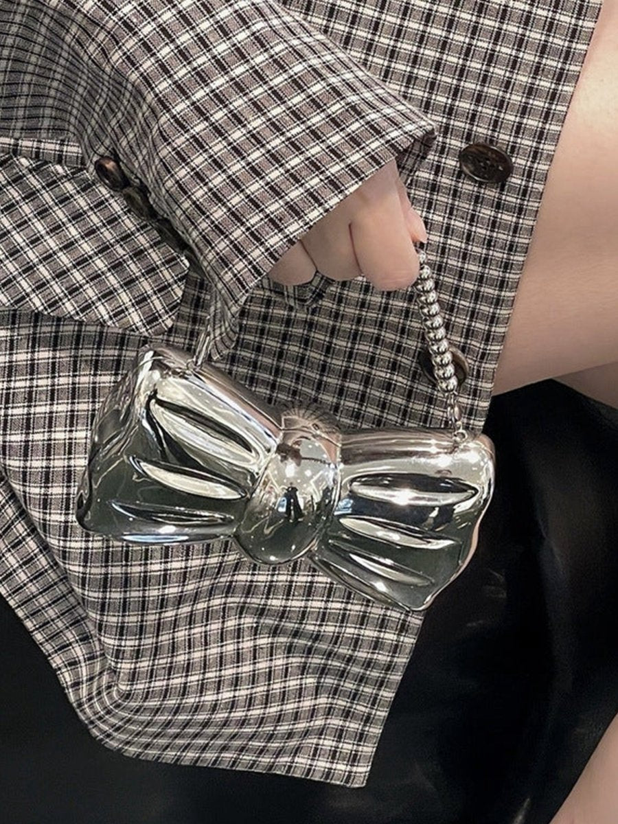 Women's Silver Bow Clutch Mini Evening Bags