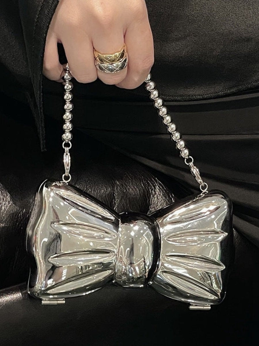 Women's Silver Bow Clutch Mini Evening Bags