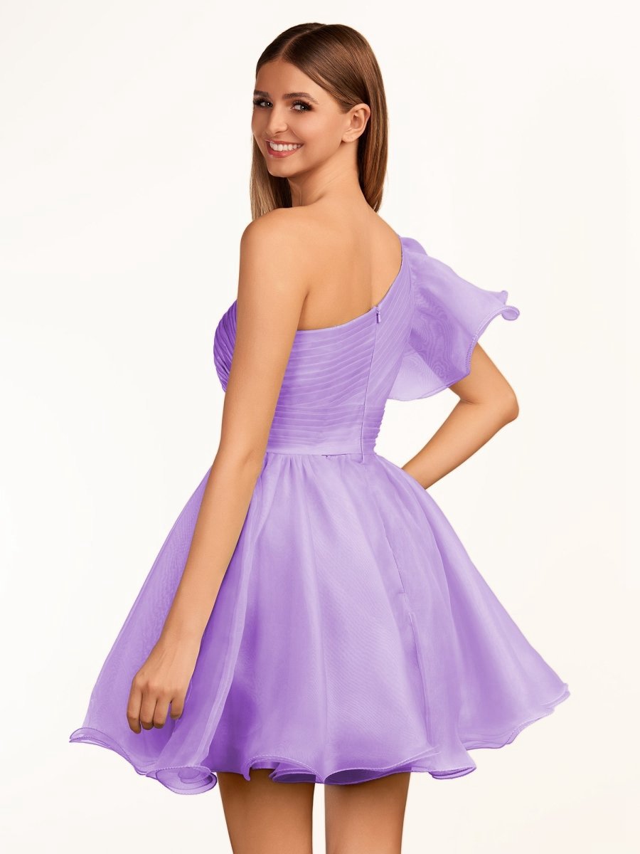 A-line One Shoulder Organza Ruffled Homecoming Dresses