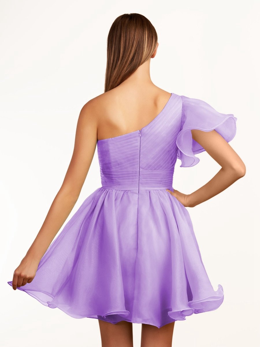 A-line One Shoulder Organza Ruffled Homecoming Dresses