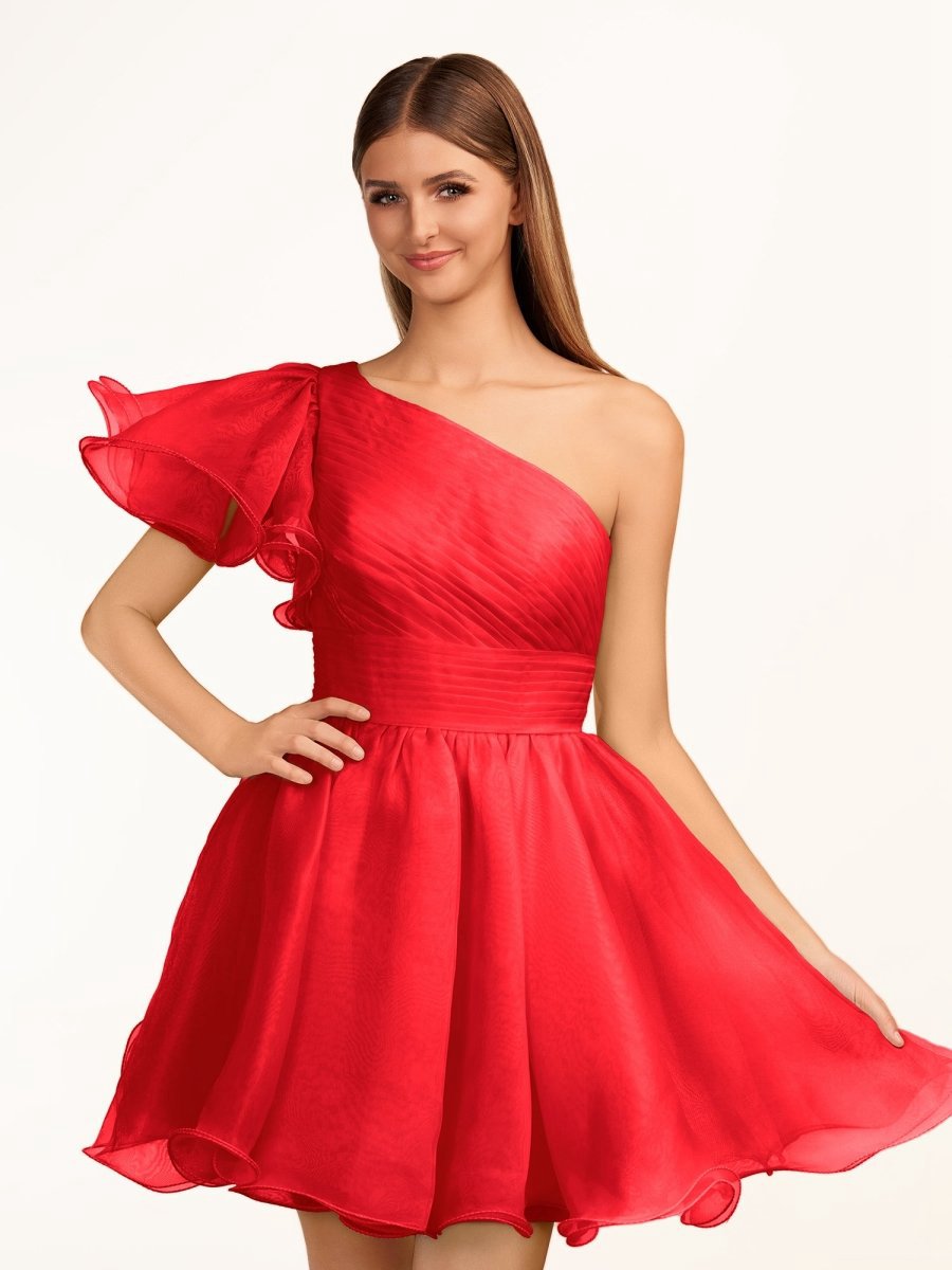 A-line One Shoulder Organza Ruffled Homecoming Dresses