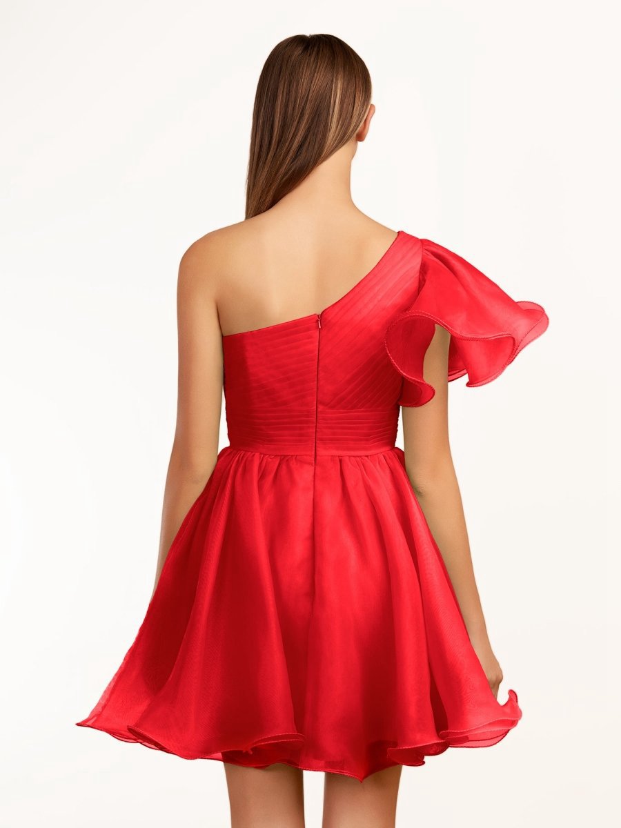 A-line One Shoulder Organza Ruffled Homecoming Dresses