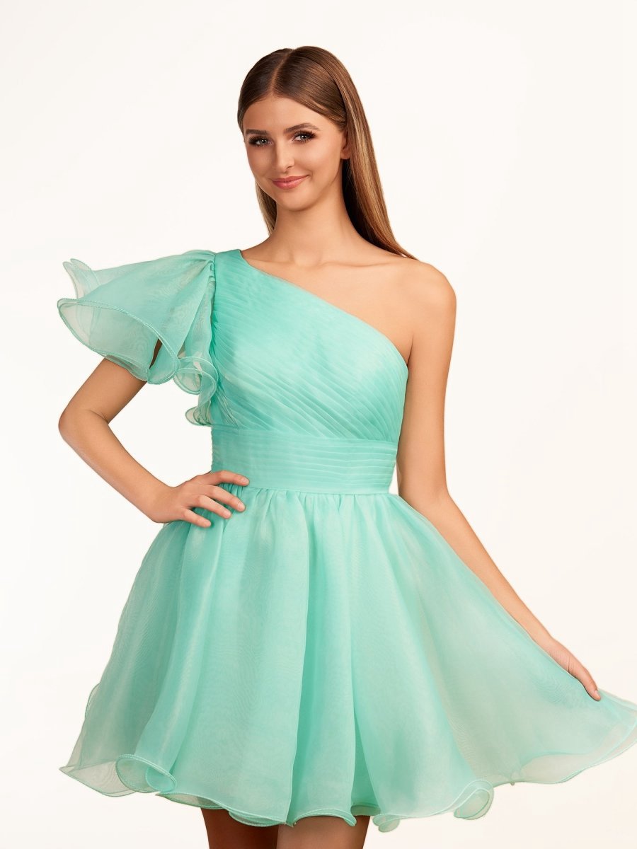A-line One Shoulder Organza Ruffled Homecoming Dresses