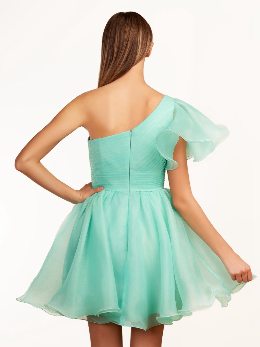 A-line One Shoulder Organza Ruffled Homecoming Dresses