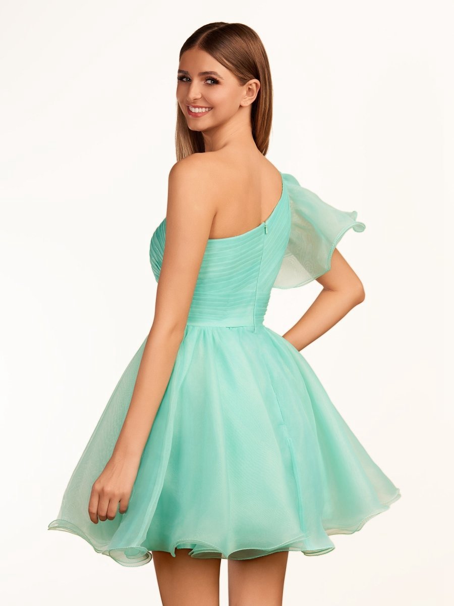 A-line One Shoulder Organza Ruffled Homecoming Dresses