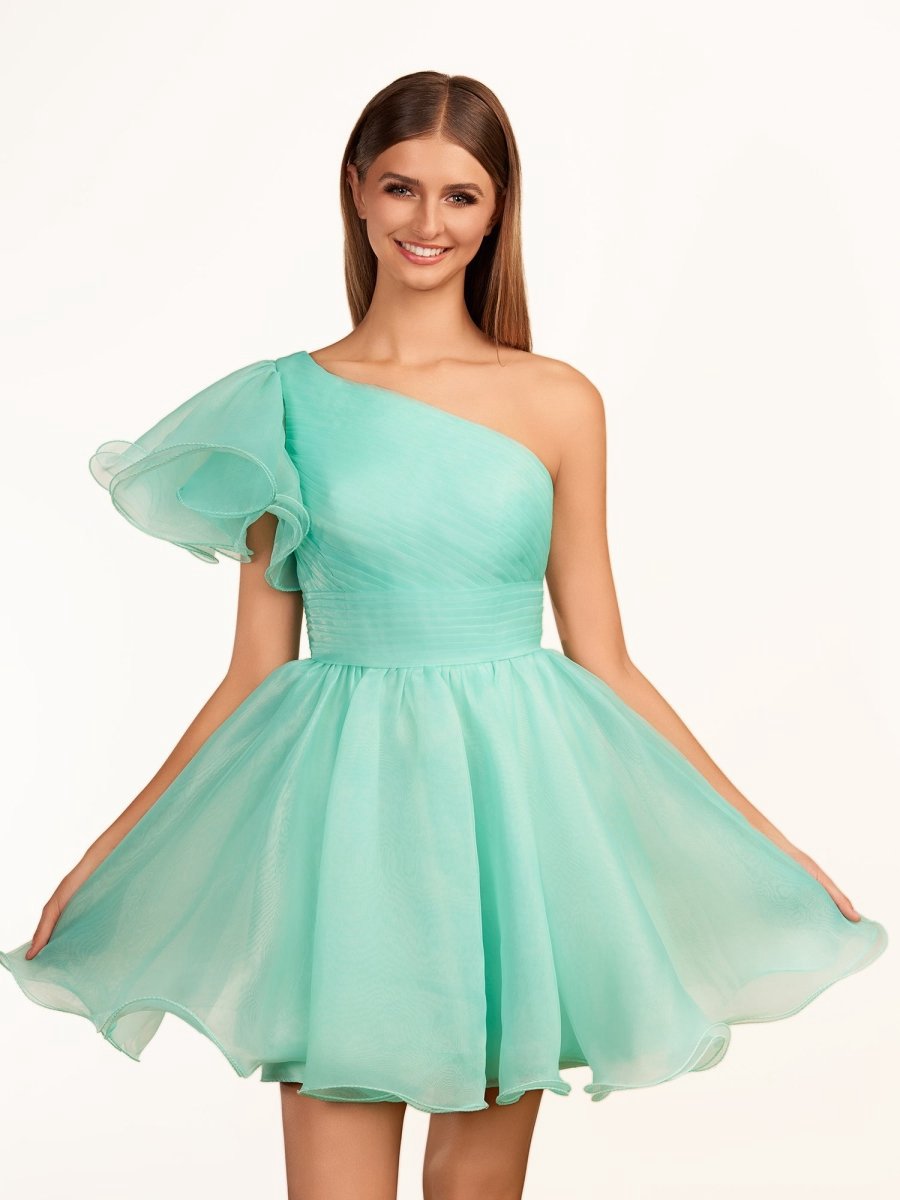 A-line One Shoulder Organza Ruffled Homecoming Dresses