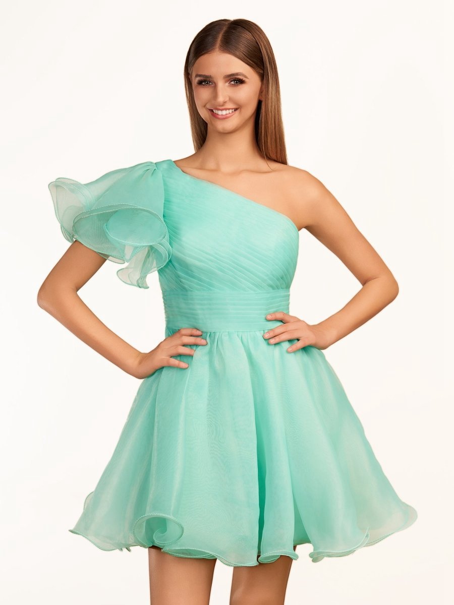 A-line One Shoulder Organza Ruffled Homecoming Dresses