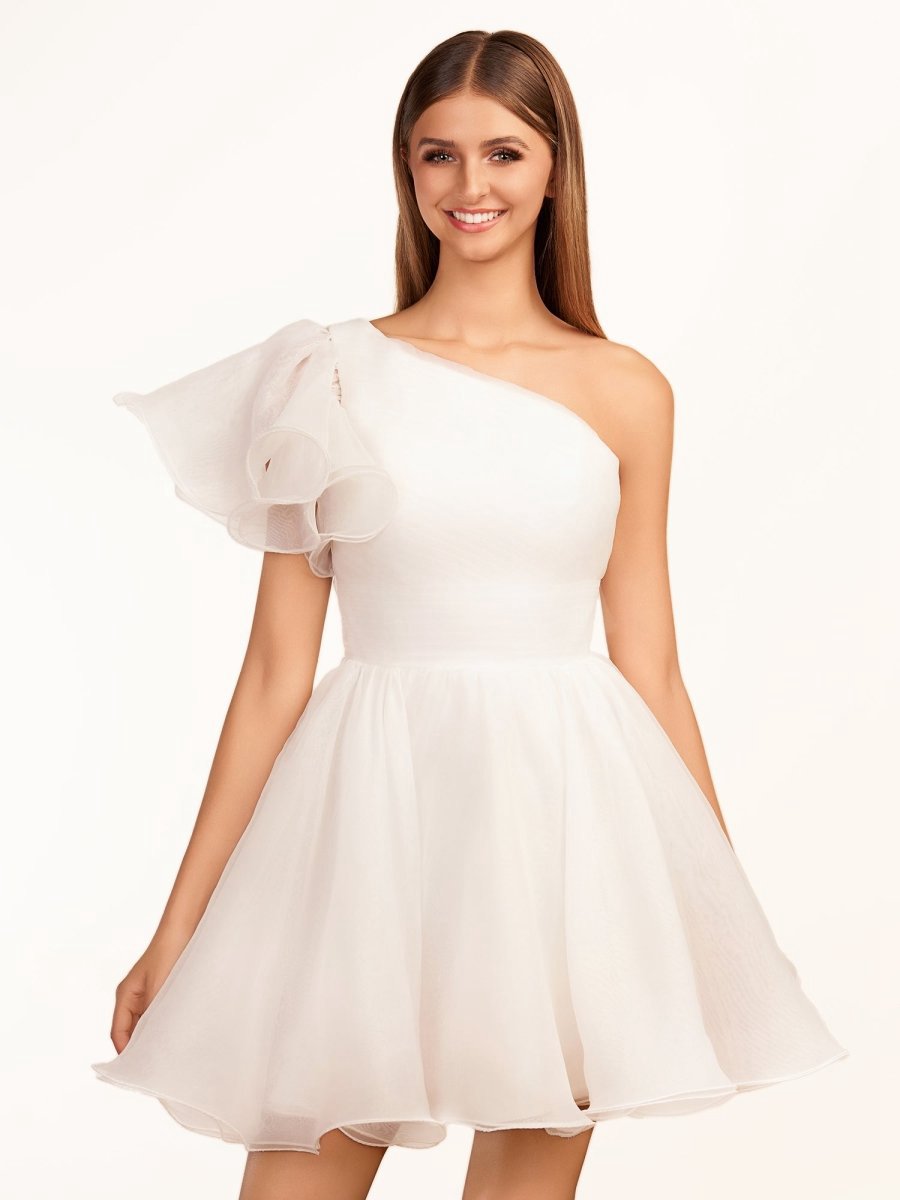 A-line One Shoulder Organza Ruffled Homecoming Dresses