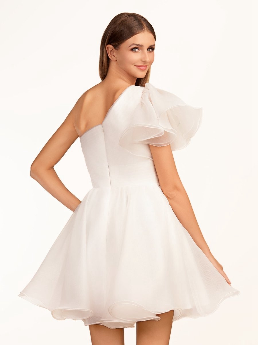 A-line One Shoulder Organza Ruffled Homecoming Dresses