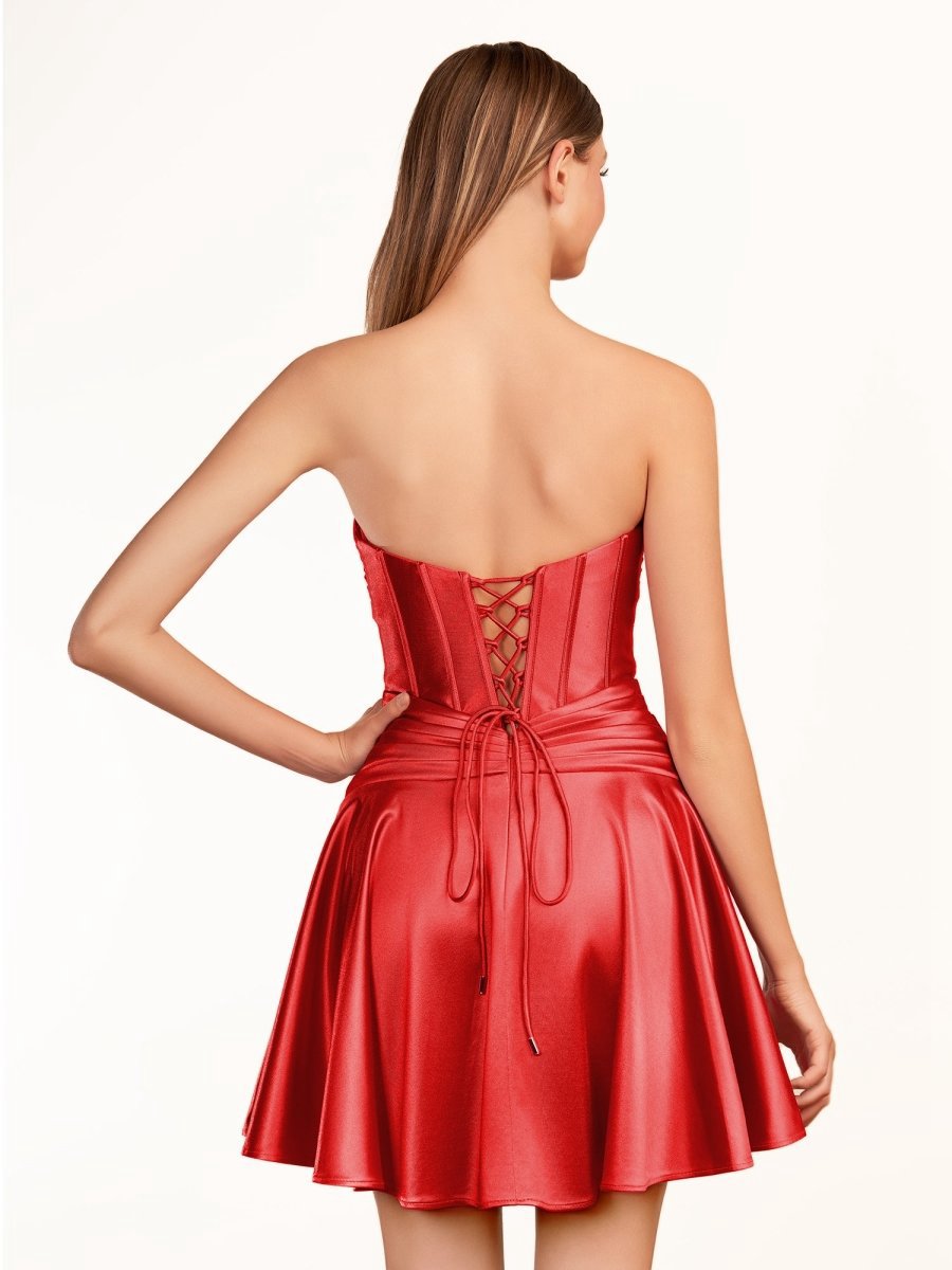 A-line Strapless Pleated Homecoming Dresses with Keyhole